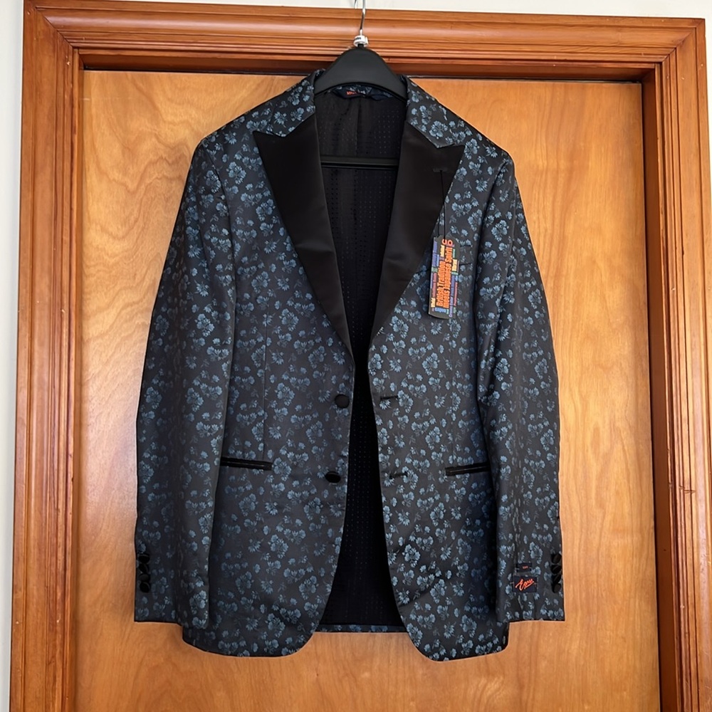 Egara Black and Blue Sport Coat with Floral Jacquard 36R Slim fit NWT - Picture 12 of 13